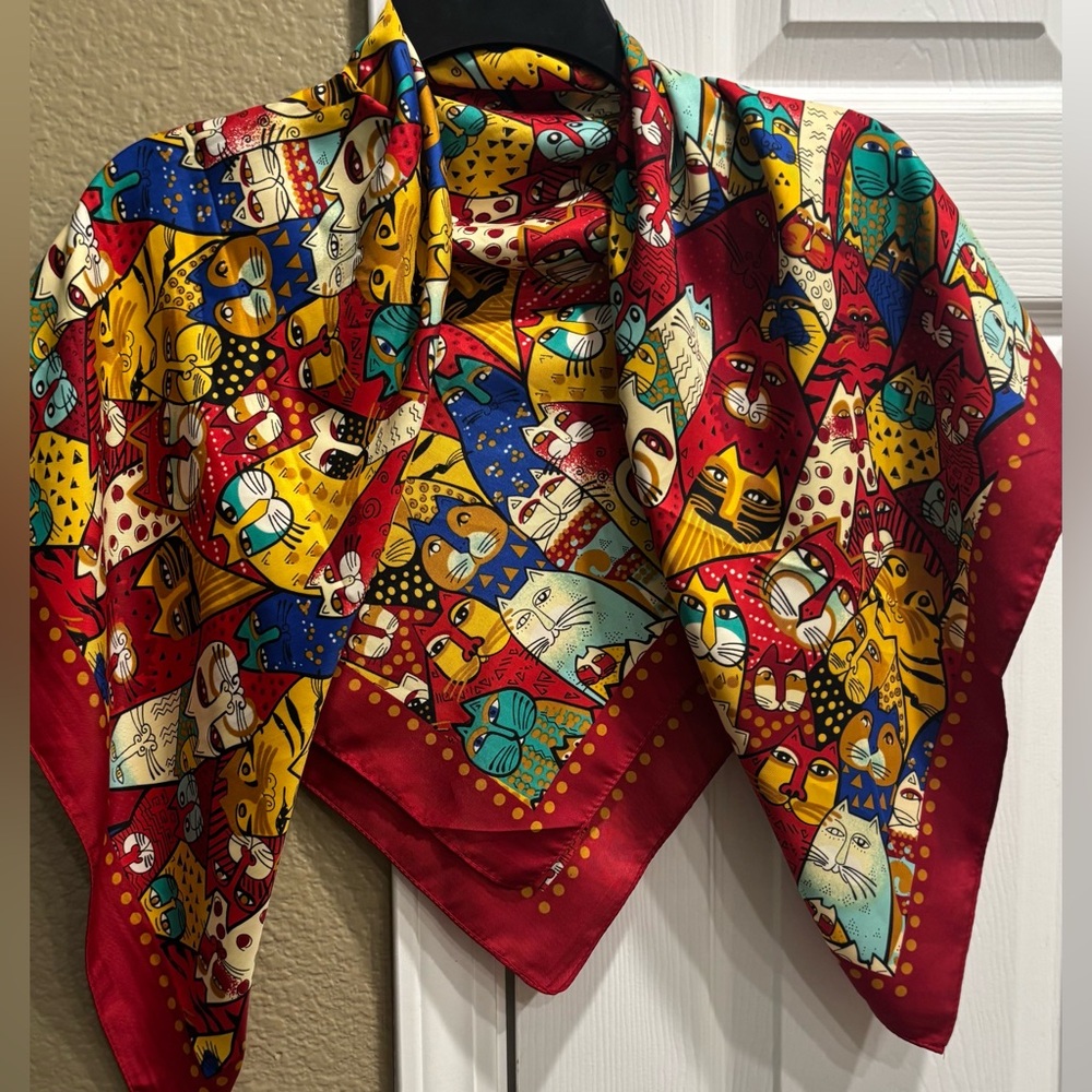 Colorful Cat Print Scarf wrap 100% silk
